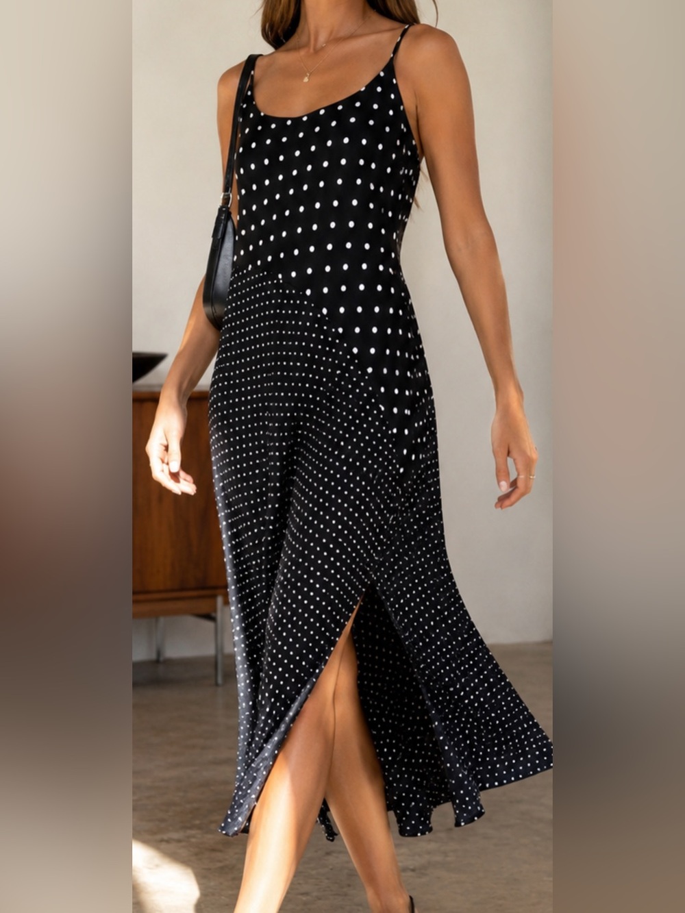 a new day Black & White Polka Dot Midi Dress